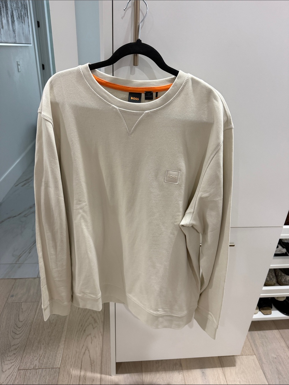 BOSS Cream Sweatshirt with Orange Neckline Accent